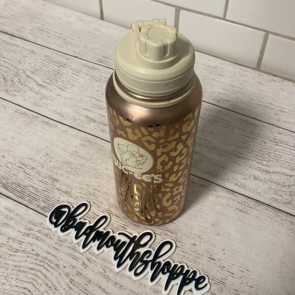 Buc-ee's Viral Leopard Cheetah Rose Gold Reusable Water Bottle - Picture 2 of 9